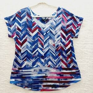 T-Shirt Women Patriotic Rhinestone Artsy Festival Y2K Chevron Whimsycore Size L
